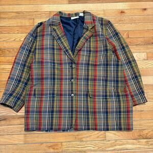 Vintage Elisabeth Liz Claiborne Liz Wear Linen Cotton Plaid Blazer Jacket Size 3